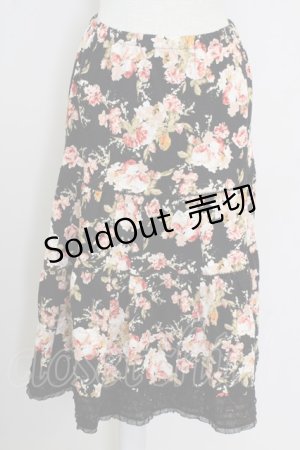 画像: PINK HOUSE / オールドローズブーケカットスカート  黒Ｘピンク T-25-09-14-016-LO-SK-SA-ZI