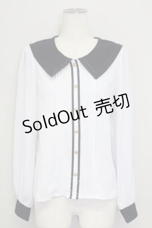 画像: Amavel / セーラー襟長袖ブラウス  ネイビーＸ白 T-25-09-15-003-CA-BL-SA-ZI