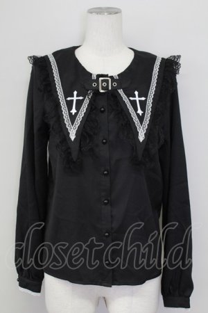 画像: MA*RS / ベルト付きクロス刺繍ブラウス  黒Ｘ白 T-25-09-15-006-EL-BL-SA-ZT