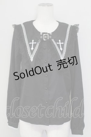 画像: MA*RS / ベルト付きクロス刺繍ブラウス  黒Ｘ白 T-25-09-15-006-EL-BL-SA-ZI