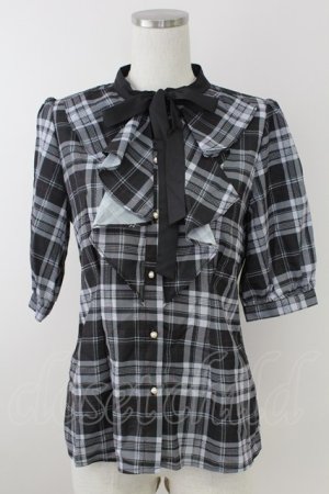 画像: axes femme POETIQUE / ラッフルフリルチェックブラウス M 黒 T-25-09-21-019-AX-BL-SA-ZI