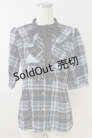 画像: axes femme POETIQUE / ラッフルフリルチェックブラウス M 黒 T-25-09-21-019-AX-BL-SA-ZI