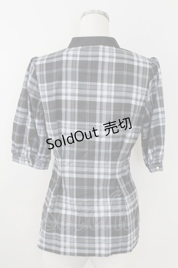 画像2: axes femme POETIQUE / ラッフルフリルチェックブラウス M 黒 T-25-09-21-019-AX-BL-SA-ZI (2)