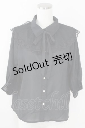 画像: axes femme POETIQUE / ボウタイ付きチュール襟ブラウス M 黒 T-25-09-21-022-AX-BL-SA-ZI