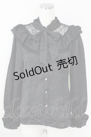 画像: axes femme / ヴィンテージサテンフリルブラウス M 黒 T-25-09-21-023-AX-BL-SA-ZI