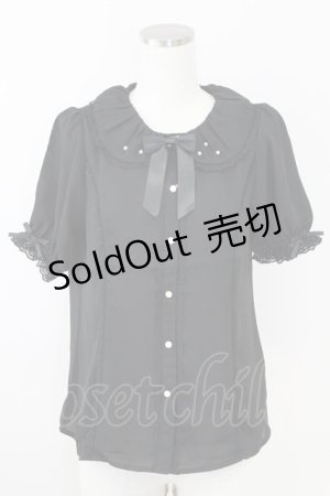 画像: axes femme kawaii / ギャザー丸襟半袖ブラウス  黒 T-25-09-21-024-AX-BL-SA-ZI
