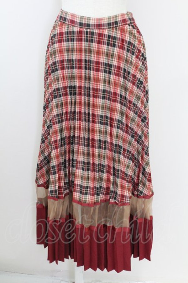 画像1: axes femme POETIQUE / チェック切替プリーツスカート  赤Ｘブラウン T-25-09-21-031-AX-SK-SA-ZI (1)