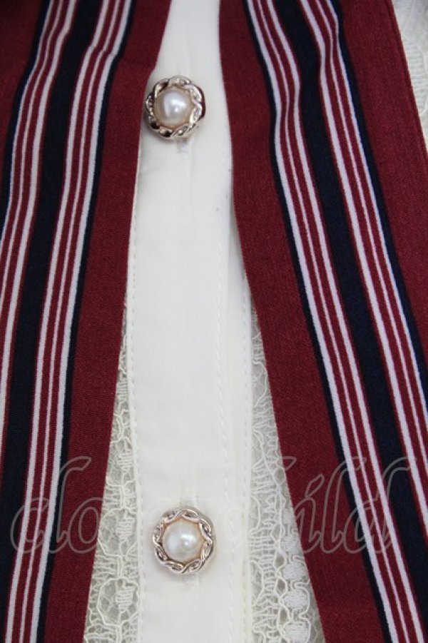 画像4: axes femme POETIQUE / ストライプボウタイレースブラウス  アイボリー T-25-09-21-004-AX-BL-SA-ZI (4)