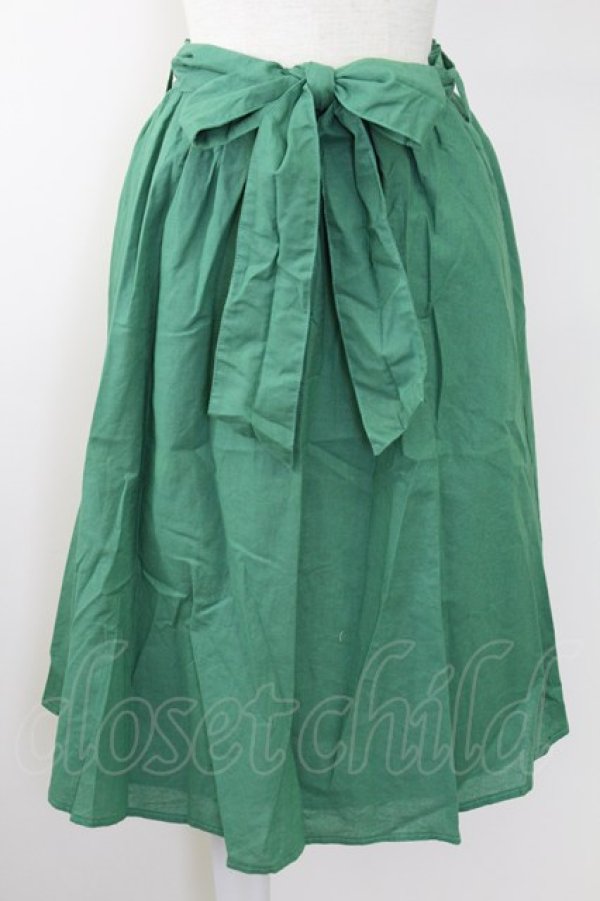 画像1: F&A / リネン風ウエストリボンタックスカート  グリーン T-25-09-24-023-LO-SK-SA-ZT427 (1)