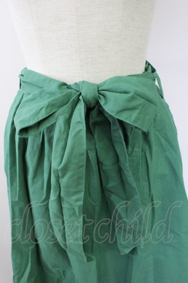 画像4: F&A / リネン風ウエストリボンタックスカート  グリーン T-25-09-24-023-LO-SK-SA-ZT427 (4)