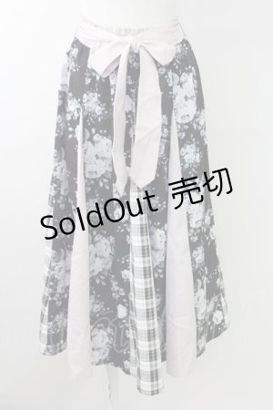 画像: axes femme / 花柄×チェック柄切替スカート  黒Ｘピンク T-25-09-24-025-AX-SK-SA-ZT427