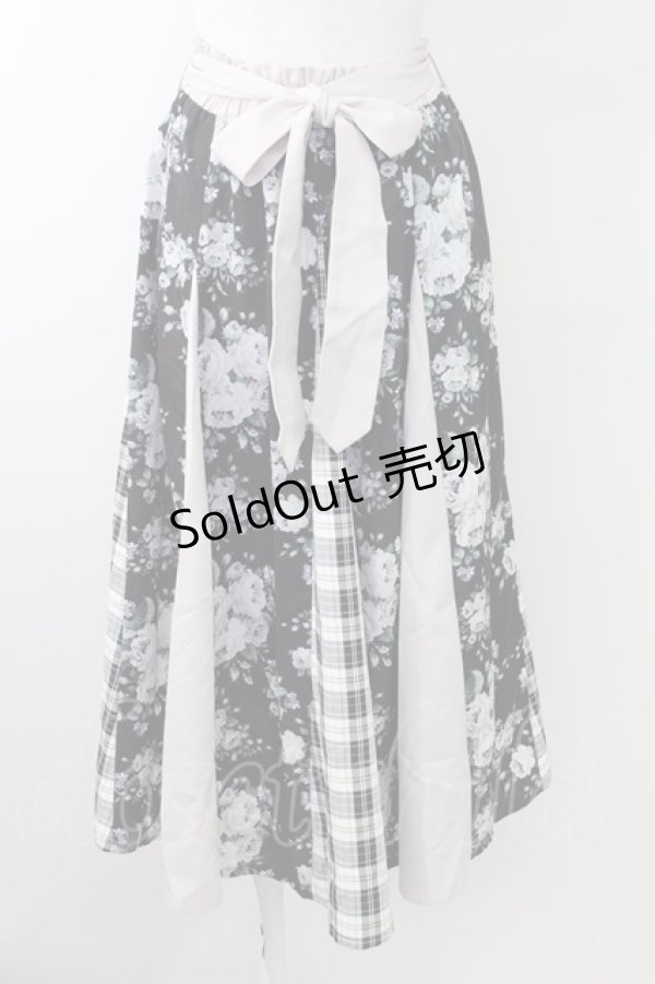 画像1: axes femme / 花柄×チェック柄切替スカート  黒Ｘピンク T-25-09-24-025-AX-SK-SA-ZT427 (1)