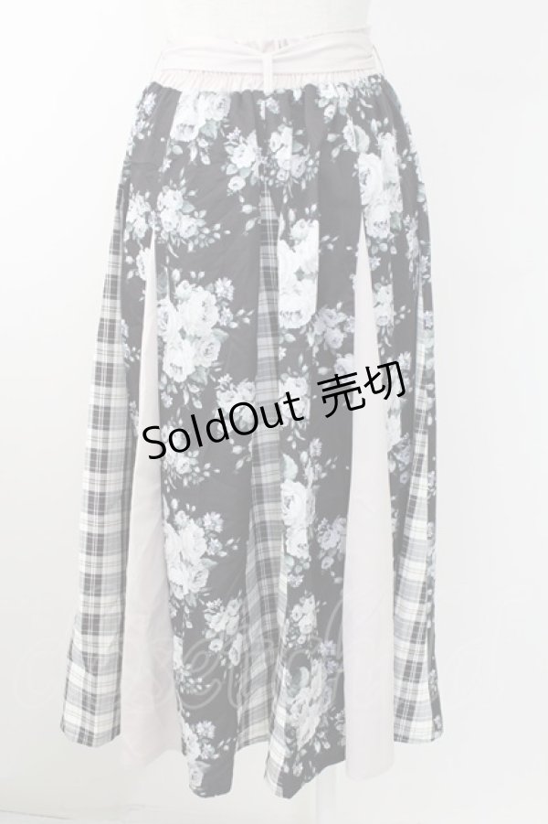 画像2: axes femme / 花柄×チェック柄切替スカート  黒Ｘピンク T-25-09-24-025-AX-SK-SA-ZT427 (2)