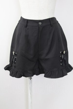 画像: Ank Rouge / 裾ビジューリボンレースアップショートパンツ  黒 T-25-09-24-032-CA-PA-SA-ZT405