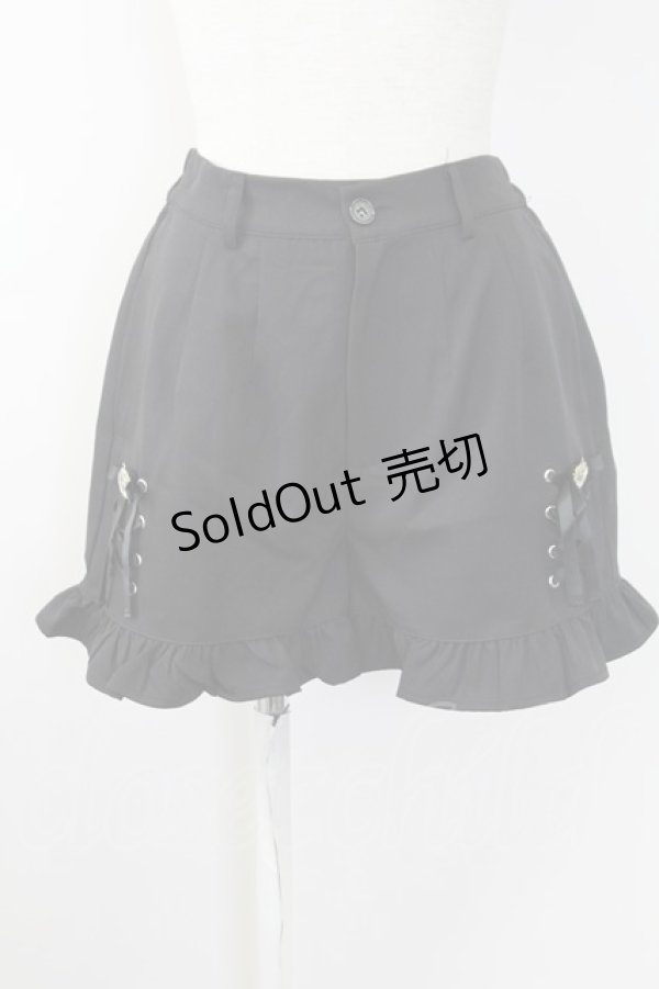 画像1: Ank Rouge / 裾ビジューリボンレースアップショートパンツ  黒 T-25-09-24-032-CA-PA-SA-ZT405 (1)