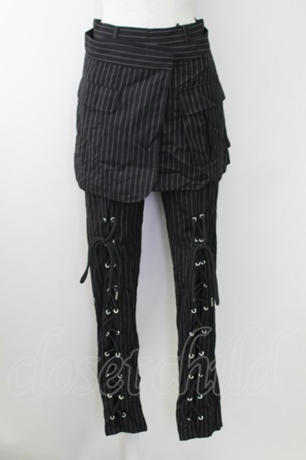画像1: Candy Stripper / LACE UP LAYERED PANTS 2 黒Ｘ白 T-25-09-24-033-PU-PA-SA-ZT405 (1)
