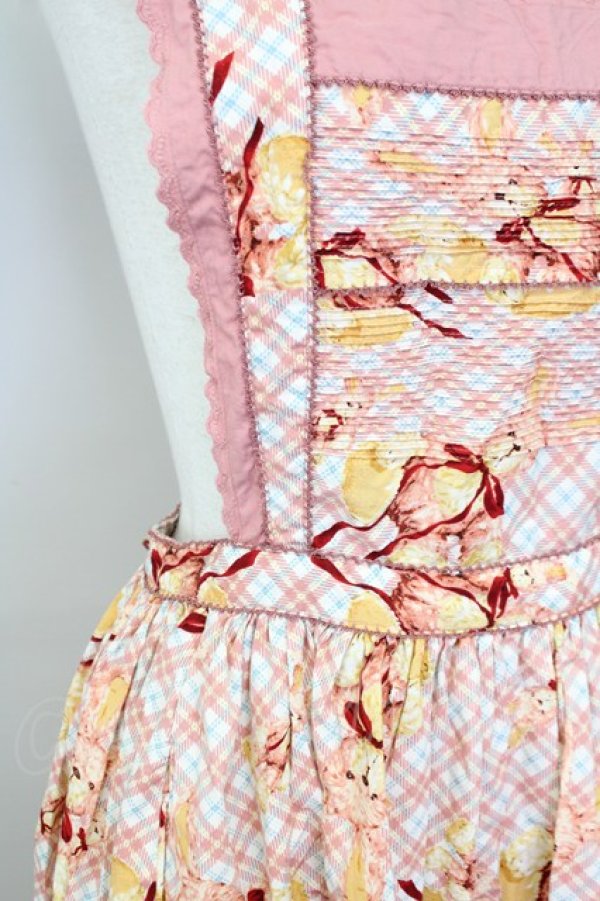 画像5: PINK HOUSE / うさぎチェック柄エプロン風ジャンパースカート  ピンク T-25-09-26-002-LO-OP-SA-ZT324 (5)