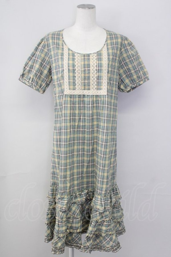 画像1: PINK HOUSE / マドラスチェック半袖ワンピース  グリーン T-25-09-26-003-LO-OP-SA-ZT324 (1)
