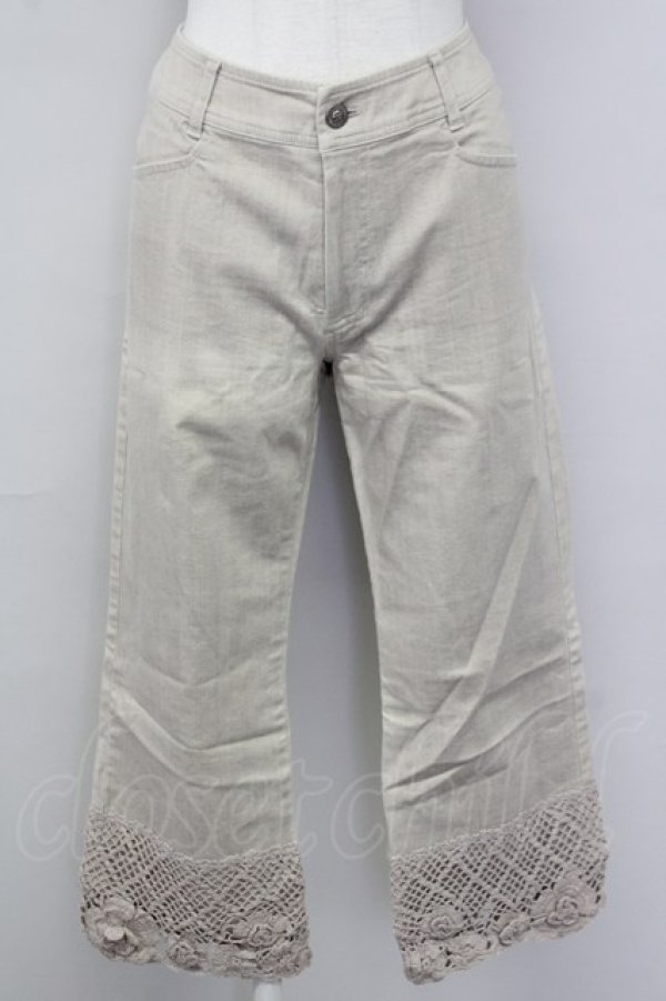 画像1: INGEBORG / 裾ニットカメリアモチーフパンツ L アイボリー T-25-09-26-033-LO-PA-SA-ZT441 (1)