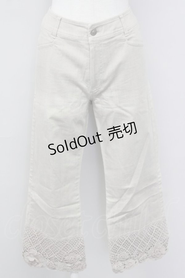 画像1: 【SALE】INGEBORG / 裾ニットカメリアモチーフパンツ L アイボリー T-25-09-26-033-LO-PA-SA-ZT441 (1)