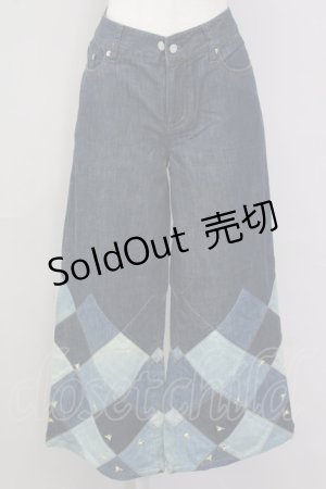 画像: INGEBORG / 裾パッチワーク&刺繍パンツ L インディゴ T-25-09-26-037-LO-PA-SA-ZT