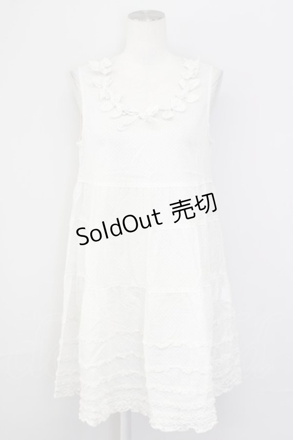 画像1: 【SALE】PINK HOUSE / 襟ぐりリボン水玉ノースリーブワンピース  ホワイト×ベージュ T-25-09-26-005-LO-OP-SA-ZT443 (1)