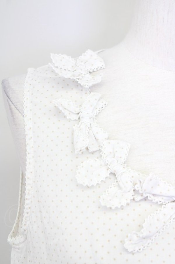 画像3: PINK HOUSE / 襟ぐりリボン水玉ノースリーブワンピース  ホワイト×ベージュ T-25-09-26-005-LO-OP-SA-ZT443 (3)