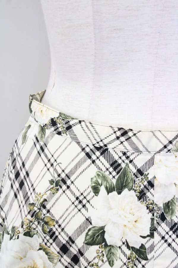 画像3: INGEBORG / モノトーンチェック&フラワーゴムスカート  ホワイト T-25-09-26-013-LO-SK-SA-ZT442 (3)