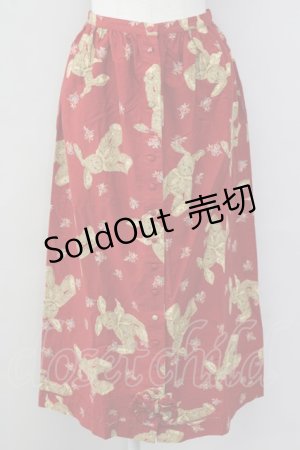 画像: 【SALE】PINK HOUSE / うさぎぬいぐるみ柄前開きスカート  レッド T-25-09-26-014-LO-SK-SA-ZT442