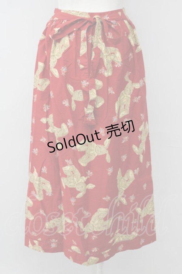 画像2: 【SALE】PINK HOUSE / うさぎぬいぐるみ柄前開きスカート  レッド T-25-09-26-014-LO-SK-SA-ZT442 (2)