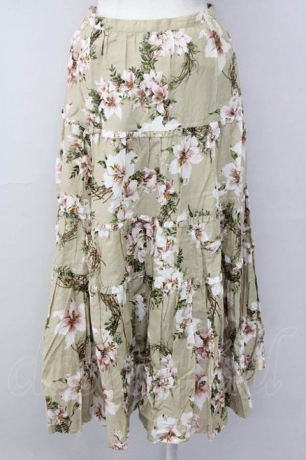 画像2: INGEBORG / ゆり柄スカート LL ベージュ T-25-09-26-016-LO-SK-SA-ZT442 (2)