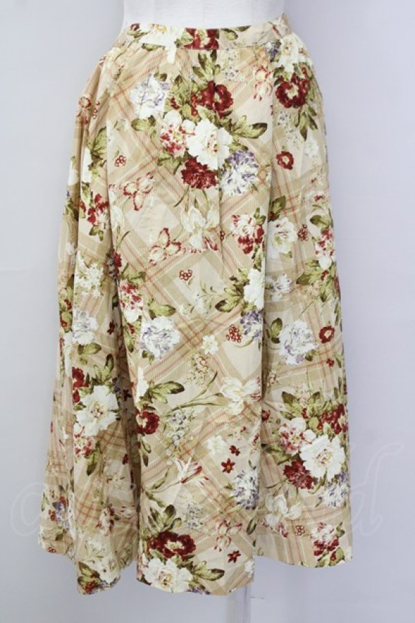 画像2: INGEBORG / ブーケ&チェックレース前開きスカート L ブラウン T-25-09-26-017-LO-SK-SA-ZT442 (2)