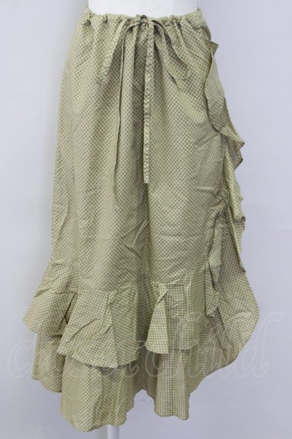 画像1: INGEBORG / ドット柄裾フリル紐引きスカート M カーキ T-25-09-26-018-LO-SK-SA-ZT442 (1)