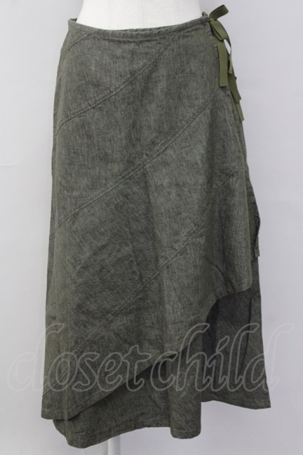 画像1: INGEBORG / 3つリボン巻きスカート L カーキ T-25-09-26-020-LO-SK-SA-ZT439 (1)