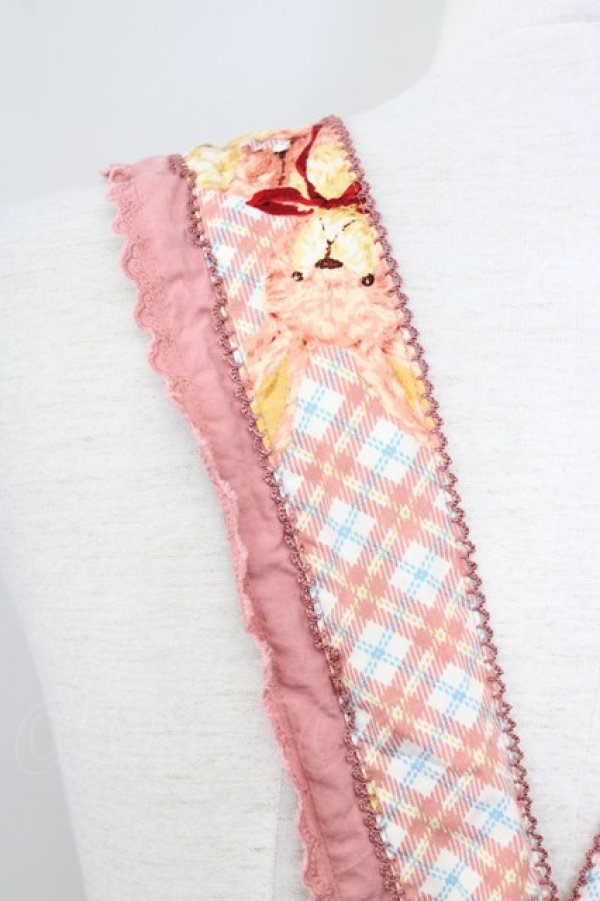 画像3: PINK HOUSE / うさぎチェック柄エプロン風ジャンパースカート  ピンク T-25-09-26-002-LO-OP-SA-ZT324 (3)