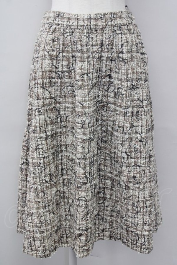 画像1: INGEBORG / フラワーツイードスカート L ブラウン T-25-09-26-022-LO-SK-SA-ZT439 (1)