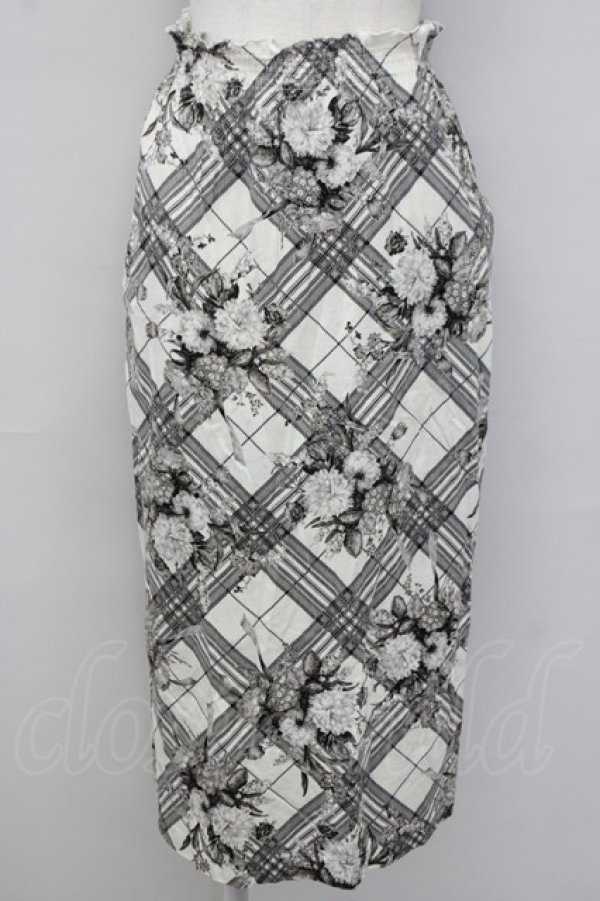 画像1: INGEBORG / フラワー&チェック前開きスカート L ホワイト T-25-09-26-024-LO-SK-SA-ZT439 (1)