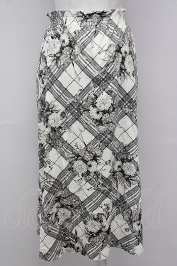 画像2: INGEBORG / フラワー&チェック前開きスカート L ホワイト T-25-09-26-024-LO-SK-SA-ZT439 (2)