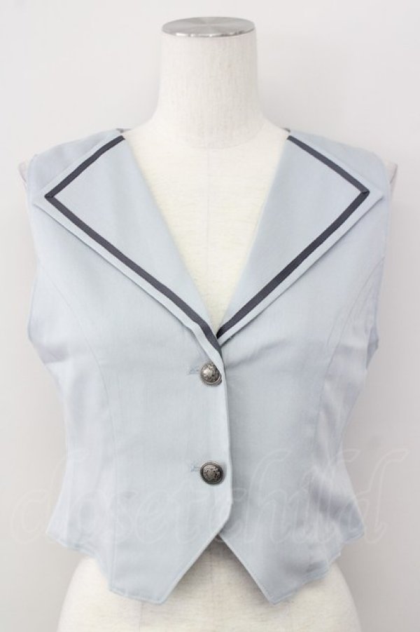 画像1: axes femme / クラシックショートベスト  サックス T-25-09-27-003-AX-TO-SA-ZI (1)