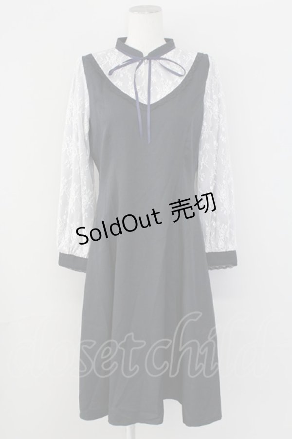 画像1: axes femme POETIQUE / レースデザインフレアワンピース  ネイビー T-25-09-27-013-AX-OP-SA-ZI (1)