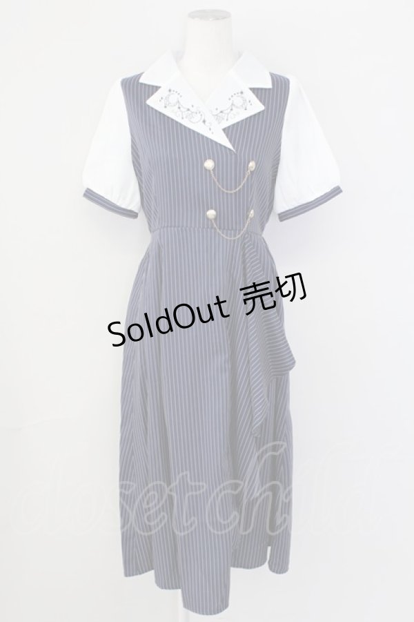 画像1: axes femme / 夜空刺繍襟ドッキングワンピース  ネイビー T-25-09-27-014-AX-OP-SA-ZI (1)