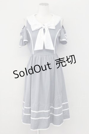 画像: axes femme kawaii / オフショルセーラーワンピース  ブルーグレー T-25-09-27-021-AX-OP-SA-ZI