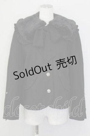 画像: axes femme / ファー襟付編上ショートコート  ブラック T-25-09-28-006-AX-CO-SA-ZI