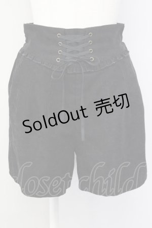 画像: axes femme POETIQUE / フロント編み上げコーデュロイショートパンツ M 黒 T-25-09-28-007-AX-PA-SA-ZI