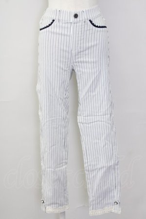 画像: axes femme / 裾レースストレッチスキニー L 白Ｘ紺 T-25-09-28-010-AX-PA-SA-ZI
