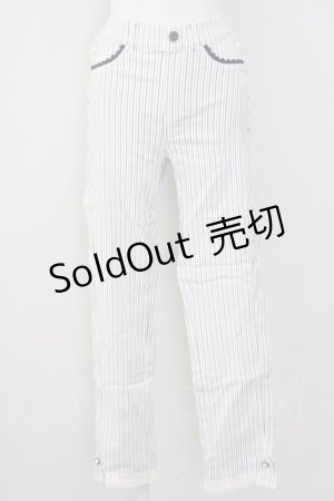 画像: axes femme / 裾レースストレッチスキニー L 白Ｘ紺 T-25-09-28-010-AX-PA-SA-ZI