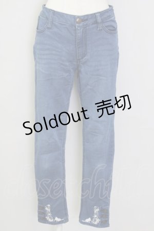 画像: axes femme / ねこ刺繍デニムパギンス  青デニム T-25-09-28-011-AX-PA-SA-ZI