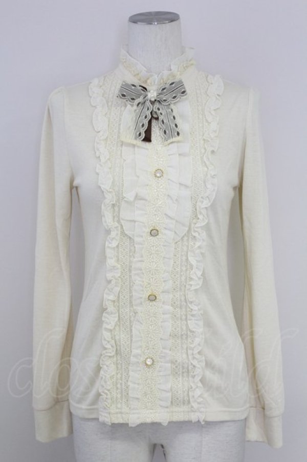 画像1: axes femme / リボンブローチ付きブラウス風プルオーバー  キナリ T-25-10-01-005-AX-TO-HS-ZS (1)