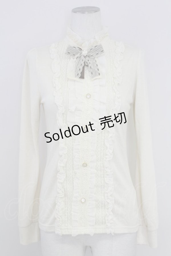 画像1: axes femme / リボンブローチ付きブラウス風プルオーバー  キナリ T-25-10-01-005-AX-TO-HS-ZS (1)