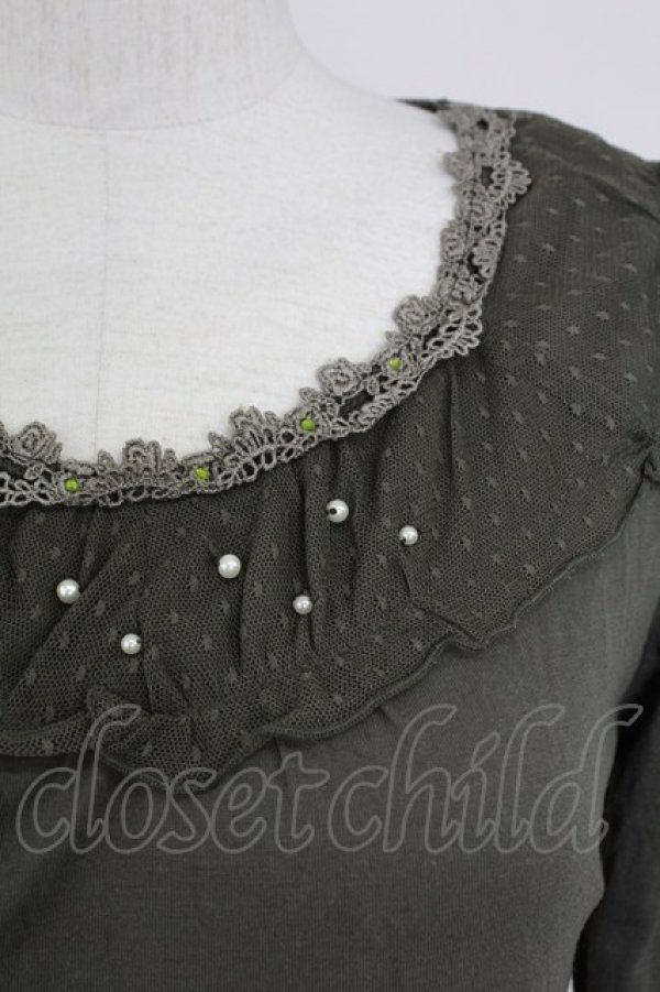 画像4: axes femme / レースパール配色カットソー  カーキ T-25-10-01-013-AX-TO-HS-ZS (4)